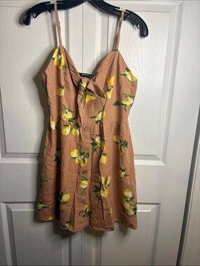 Sweet Rain Brown Lemon-Print Tie-Front Sundress
